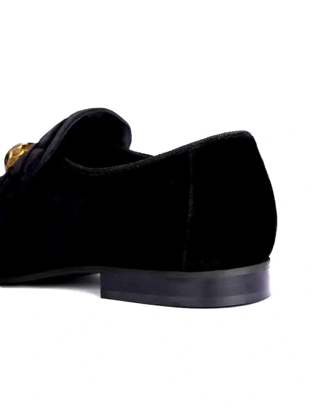 Kurt Geiger Black Velvet Slip-On Loafers with Gold Bird Emblem